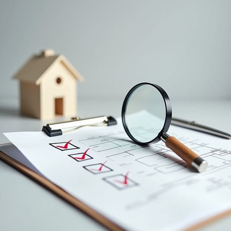 Checklist, planta e lupa usados em vistoria de imóvel